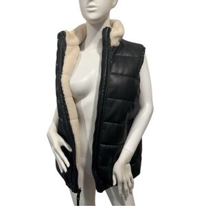 Rebecca Monkoff vegan leather and fleece reversible vest